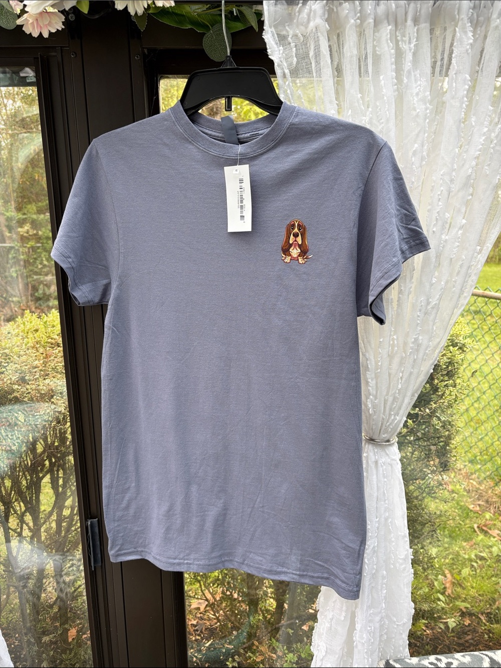 Men's Short Sleeve Crewneck T-Shirt with Dog Graphic - Slate Blue